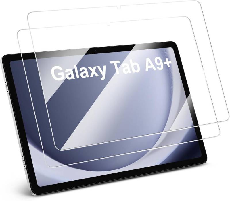 CLM-Tech Displayschutzglas 2x Schutzfolie für Samsung Galaxy Tab A9+ Panzerfolie kristallklar für Samsung Galaxy Tab A9 Plus, Panzerglas Folie - Anti-Fingerabdruck und kratzfest -, 2 Stück, Kristallklar von CLM-Tech
