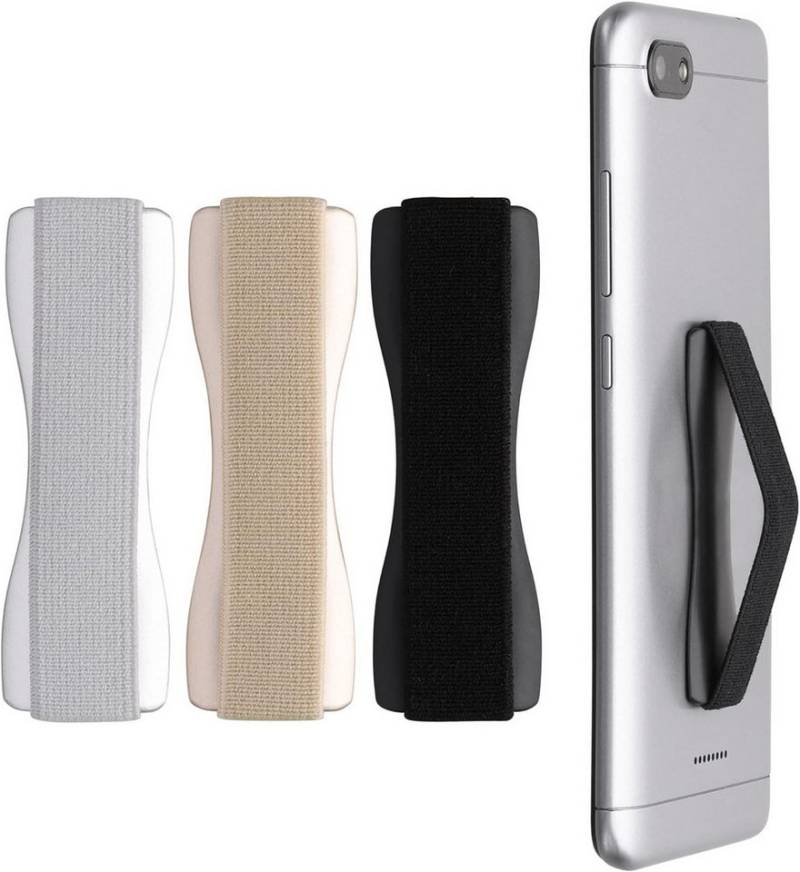 CLM-Tech Fingerhalterung Handy 3er Set - - Einhandbedienung mit Band Handy-Halterung, (bis 8,00 Zoll, Smartphone Tablet Handyhalterung selbstklebend silber gold schwarz, Handygriff Rückseite - Fingerhalter Handyhalter - Smartphone Halter, für eine bessere Reichweite, sicherer Griff) von CLM-Tech