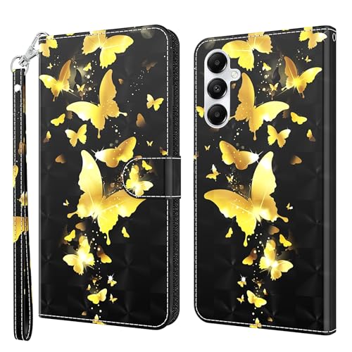 CLM-Tech Handyhülle kompatibel mit Samsung Galaxy A15 5G Hülle - Tasche aus PU Leder - Klapphülle mit Ständer und Kartenfächern - Schutzhülle Wallet Case Cover Schmetterlinge Gold schwarz CLM-Tech Handyhülle kompatibel mit Samsung Galaxy A15 5G Hülle - Tasche aus PU Leder - Klapphülle mit Ständer und Kartenfächern - Schutzhülle Wallet Case Cover Schmetterlinge Gold schwarz von CLM-Tech