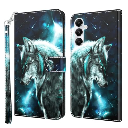 CLM-Tech Handyhülle kompatibel mit Samsung Galaxy A15 5G Hülle - Tasche aus PU Leder - Klapphülle mit Ständer und Kartenfächern - Schutzhülle Wallet Case Cover Wolf blau schwarz CLM-Tech Handyhülle kompatibel mit Samsung Galaxy A15 5G Hülle - Tasche aus PU Leder - Klapphülle mit Ständer und Kartenfächern - Schutzhülle Wallet Case Cover Wolf blau schwarz von CLM-Tech