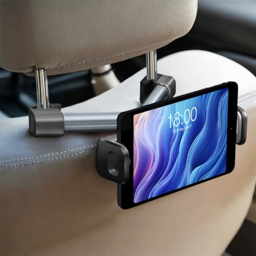 CLM-Tech Tablet Halterung Auto Kopfstütze - Kopfstützenhalterung mit 360 Grad Drehung - Handyhalterung für den Auto Rücksitz - Ausziehbar für 4-14 Zoll Tablets und Smartphones, grau schwarz von CLM-Tech