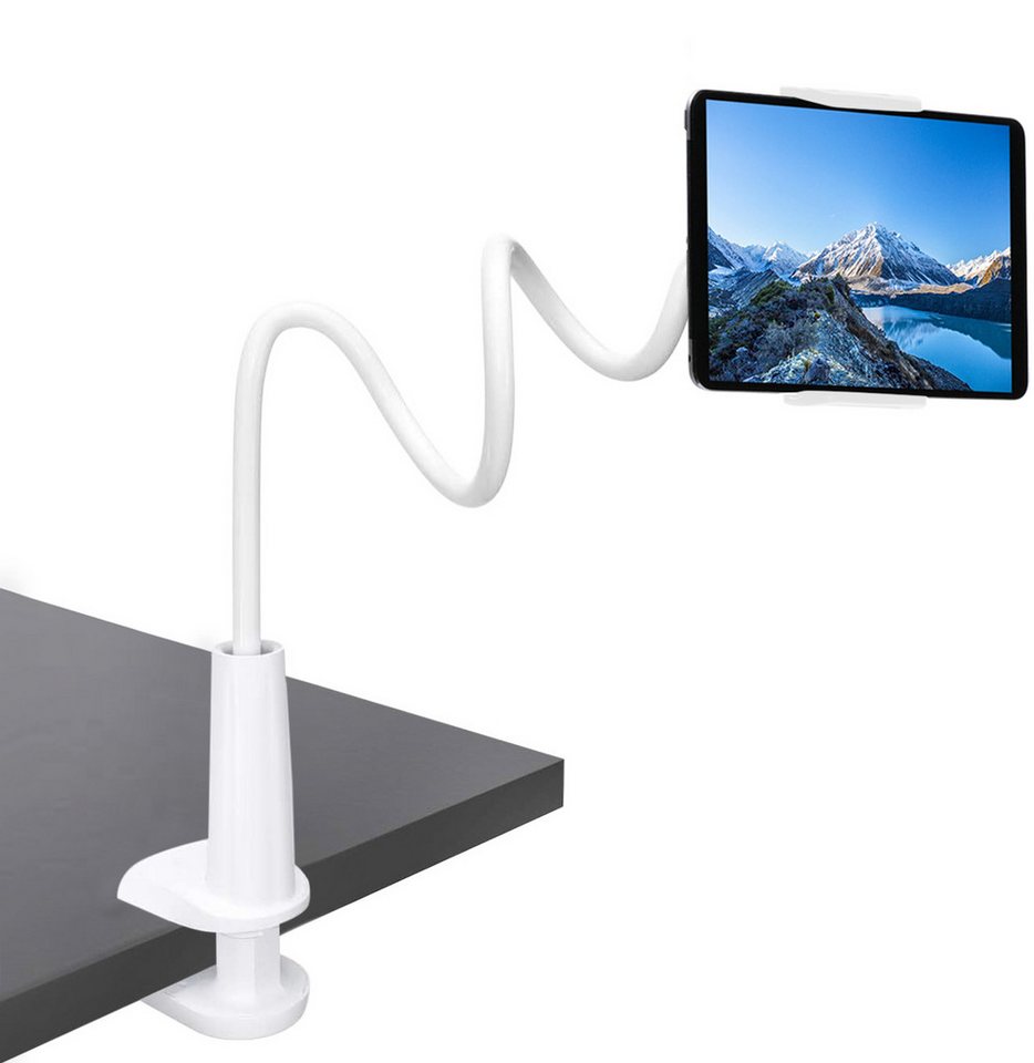 CLM-Tech Tablet Halterung Bett - Handy Halter als langer Arm - Schwanenhals, (bis 11 Zoll, Tablet Tisch Halterung - Weiß, 2-tlg., Flexible Kindle Halterung) von CLM-Tech