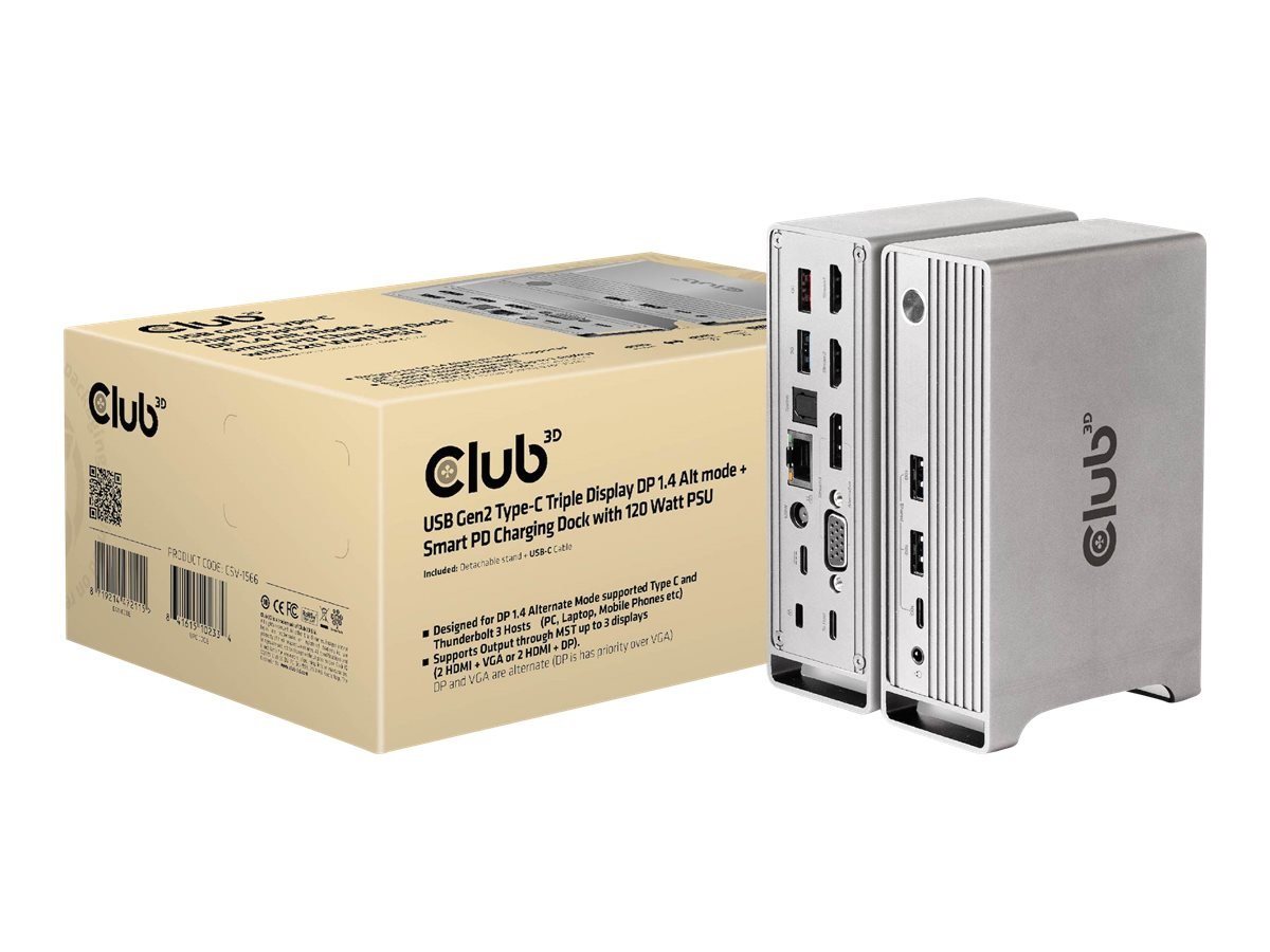 CLUB3D Laptop-Dockingstation CLUB3D 4K ChargingDock USB-C ->6xUSB3/DP/2xHDMI/VGA/LAN 120W retail von CLUB3D