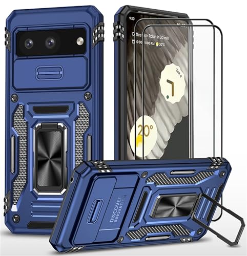 CLYDITE Hülle für Google Pixel 8 handyHülle mit Slide Camera Gehärtetes Glas Schutzfolie [2 Stück] Schützen Ständer Silikon Rüstung Hardcase Stoßfeste Hüllen-Blau von CLYDITE