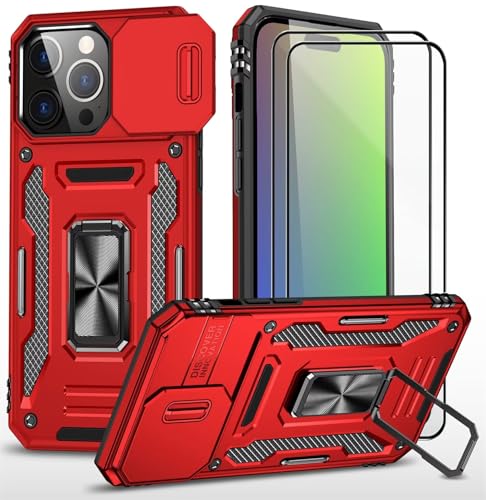 CLYDITE Hülle für iPhone 15 Pro max handyHülle mit Slide Camera Gehärtetes Glas Schutzfolie [2 Stück] Schützen Ständer Silikon Rüstung Hardcase Stoßfeste Hüllen-Rote von CLYDITE