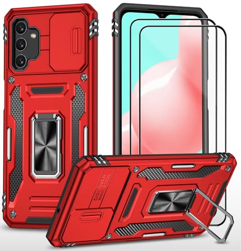 CLYDITE Hülle für Samsung A32 5G handyHülle mit Slide Camera Gehärtetes Glas Schutzfolie [2 Stück] Schützen Ständer Silikon Rüstung Hardcase Stoßfeste Hüllen-Rote von CLYDITE