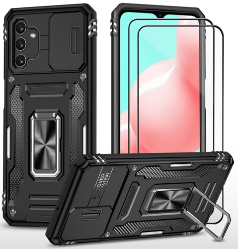 CLYDITE Hülle für Samsung A32 5G handyHülle mit Slide Camera Gehärtetes Glas Schutzfolie [2 Stück] Schützen Ständer Silikon Rüstung Hardcase Stoßfeste Hüllen-Schwarz von CLYDITE