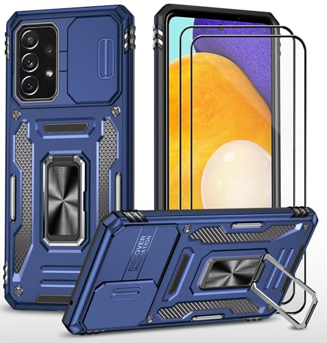 CLYDITE Hülle für Samsung A53 5G handyHülle mit Slide Camera Gehärtetes Glas Schutzfolie [2 Stück] Schützen Ständer Silikon Rüstung Hardcase Stoßfeste Hüllen-Blau von CLYDITE