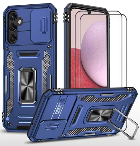 CLYDITE Hülle für Samsung Galaxy A15 handyHülle mit Slide Camera Gehärtetes Glas Schutzfolie [2 Stück] Schützen Ständer Silikon Rüstung Hardcase Stoßfeste Hüllen-Blau von CLYDITE