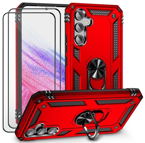 CLYDITE Hülle für Samsung Galaxy A16 5G Rote handyHülle mit Schutzglas Panzerfolie (2er) 360 Grad RingHalter Ständer Armor Silikon Schutzhülle Cover Case von CLYDITE