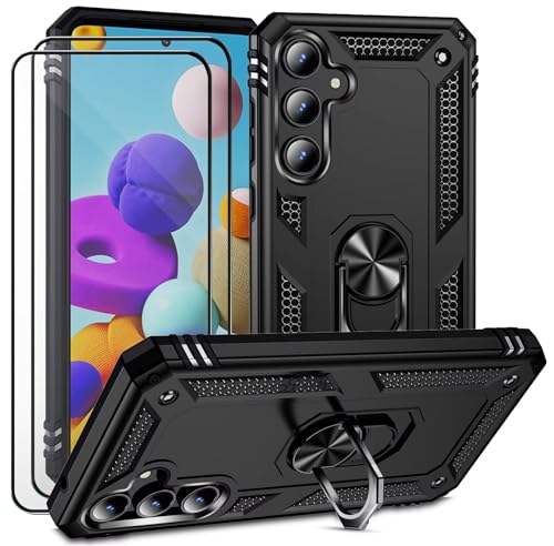 CLYDITE Hülle für Samsung Galaxy A35 5G/A55 5G Schwarz handyHülle mit Schutzglas Panzerfolie (2er) 360 Grad RingHalter Ständer Armor Silikon Schutzhülle Cover Case von CLYDITE