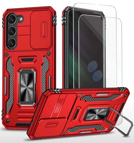 CLYDITE Hülle für Samsung Galaxy S24+/Samsung Galaxy S25+ handyHülle mit Slide Camera Gehärtetes Glas Schutzfolie [2 Stück] Schützen Ständer Silikon Rüstung Hardcase Stoßfeste Hüllen-Rote von CLYDITE