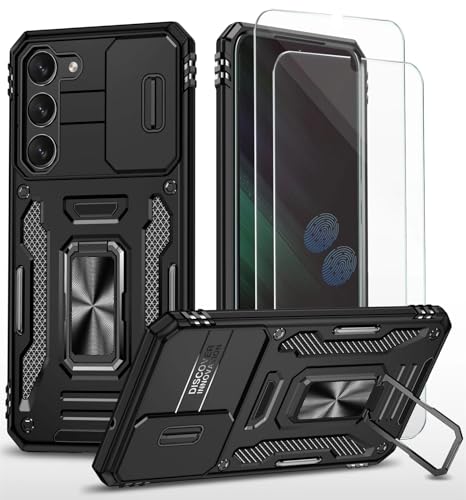 CLYDITE Hülle für Samsung Galaxy S24+/Samsung Galaxy S25+ handyHülle mit Slide Camera Gehärtetes Glas Schutzfolie [2 Stück] Schützen Ständer Silikon Rüstung Hardcase Stoßfeste Hüllen-Schwarz von CLYDITE