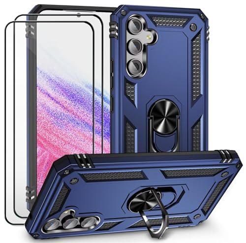 CLYDITE Hülle für Samsung Galaxy S25+/S25 Plus Blau handyHülle mit Schutzglas Panzerfolie (2er) 360 Grad RingHalter Ständer Armor Silikon Schutzhülle Cover Case von CLYDITE