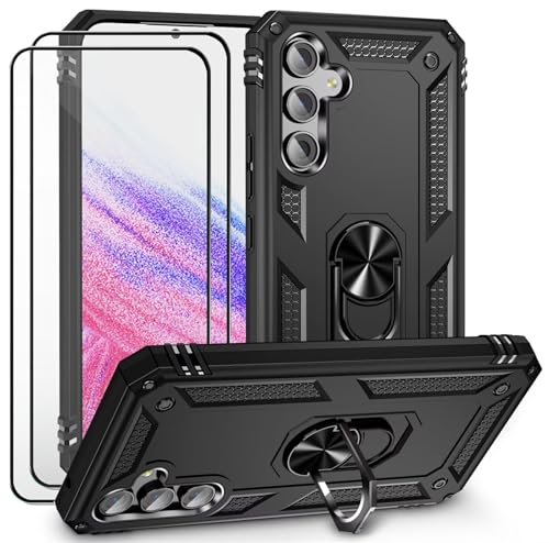 CLYDITE Hülle für Samsung Galaxy S25+/S25 Plus Schwarz handyHülle mit Schutzglas Panzerfolie (2er) 360 Grad RingHalter Ständer Armor Silikon Schutzhülle Cover Case von CLYDITE