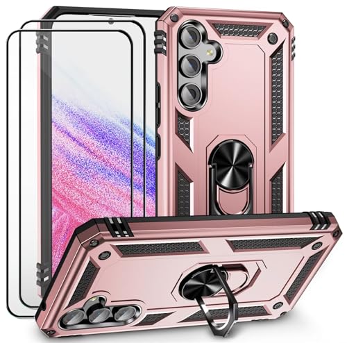 CLYDITE Hülle für Samsung Galaxy S25 Rosé Gold handyHülle mit Schutzglas Panzerfolie (2er) 360 Grad RingHalter Ständer Armor Silikon Schutzhülle Cover Case von CLYDITE