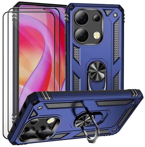 CLYDITE Hülle für Xiaomi Redmi Note 13 4G Blau handyHülle mit Schutzglas Panzerfolie (2er) 360 Grad RingHalter Ständer Armor Silikon Schutzhülle Cover Case von CLYDITE