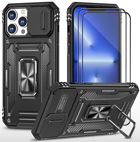 CLYDITE Hülle für iPhone 14 Pro max handyHülle mit Slide Camera Gehärtetes Glas Schutzfolie [2 Stück] Schützen Ständer Silikon Rüstung Hardcase Stoßfeste Hüllen-Schwarz von CLYDITE