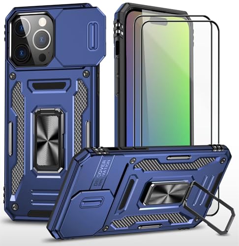 CLYDITE Hülle für iPhone 15 Pro max handyHülle mit Slide Camera Gehärtetes Glas Schutzfolie [2 Stück] Schützen Ständer Silikon Rüstung Hardcase Stoßfeste Hüllen-Blau von CLYDITE