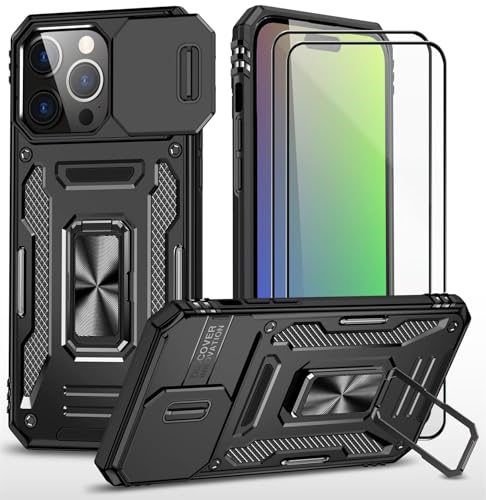 CLYDITE Hülle für iPhone 15 Pro max handyHülle mit Slide Camera Gehärtetes Glas Schutzfolie [2 Stück] Schützen Ständer Silikon Rüstung Hardcase Stoßfeste Hüllen-Schwarz von CLYDITE