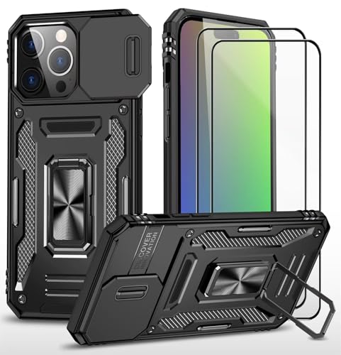 CLYDITE Hülle für iPhone 16 Pro handyHülle mit Slide Camera Gehärtetes Glas Schutzfolie [2 Stück] Schützen Ständer Silikon Rüstung Hardcase Stoßfeste Hüllen-Schwarz von CLYDITE