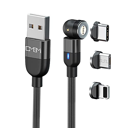 Multi-Ladekabel Universal Fast Charge (3 A) für Smartphone (iPhone, Samsung, iPad, PS4, PS5, Lautsprecher...) 3-in-1 magnetischer Stecker Typ C/Micro-USB/Lightning [2023] (Schwarz, 2 m) von CMBM