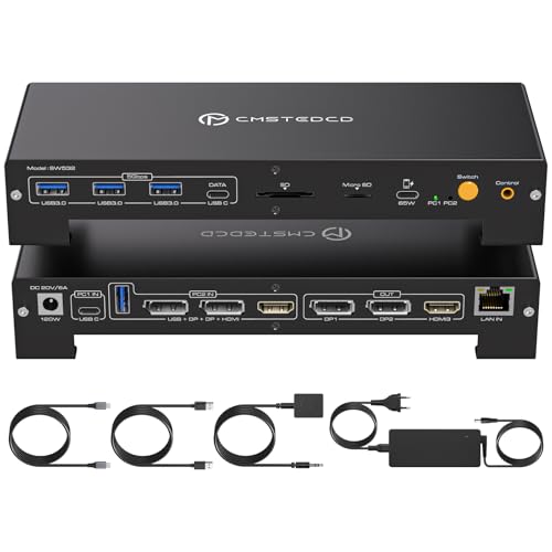 CMSTEDCD USB C KVM Docking Station per Laptop & Desktop 100W PD 4K60Hz HDMI Display Port KVM Switch 2 PC 3 monitor, 1000Mbgs Ethernet,3xUSB 3.0,USB-C,65W PD,slot per schede SD per il gioco Home Office CMSTEDCD USB C KVM Docking Station per Laptop & Desktop 100W PD 4K60Hz HDMI Display Port KVM Switch 2 PC 3 monitor, 1000Mbgs Ethernet,3xUSB 3.0,USB-C,65W PD,slot per schede SD per il gioco Home Office von CMSTEDCD