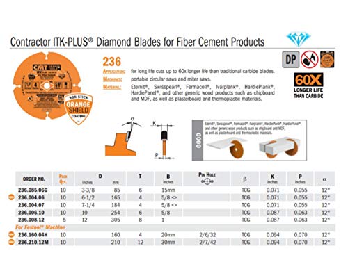 CMT ORANGE TOOLS 236.210.12M - KREISSÄGEBLATT AUS DIAMANT FÜR FASERZEMENT DP D=210X2.4/1.8X30+2 Z12 TCG CMT ORANGE TOOLS 236.210.12M - KREISSÄGEBLATT AUS DIAMANT FÜR FASERZEMENT DP D=210X2.4/1.8X30+2 Z12 TCG von CMT ORANGE TOOLS