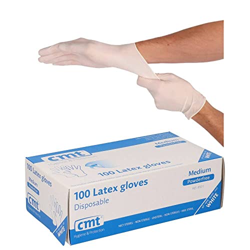 CMT Latexhandschuhe, pulverfrei, Weiß, Medium (7-8), 100st/Spender, 1000 St./Schachtel von CMT