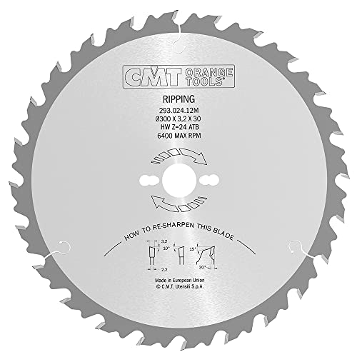 CMT Orange Tools Kreissägeblatt HW 300 x 3,2 / 2,2 x 30 Z=24 10° ATB - 293.024.12M - für ausrissfreie Längsschnitte CMT Orange Tools Kreissägeblatt HW 300 x 3,2 / 2,2 x 30 Z=24 10° ATB - 293.024.12M - für ausrissfreie Längsschnitte von CMT