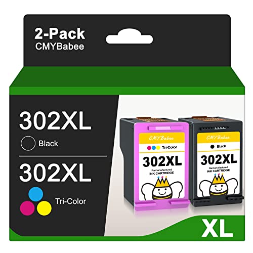 CMYBabee 302 Druckerpatronen XL Wiederaufbereitete für HP 302 Druckerpatronen Multipack Ersatz für Envy 4525 4520 4524 4525 Officejet 3830 3831 3833 5220 5230 DeskJet 3630 3636 3638 (Schwarz, Farbe) von CMYBabee