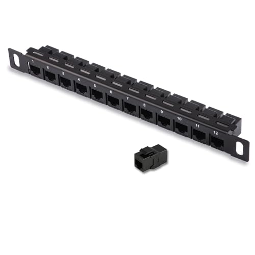 12 Port 0.5U Rack Cat6 Patch Panel, Pro RJ45 Netzwerkkabel-Port, gerader Stecker, Kabelmanagement-Rahmen, Hochgeschwindigkeit, stabile Übertragung für T1-Rackmount, 25,4 cm Server-Rack 12 Port 0.5U Rack Cat6 Patch Panel, Pro RJ45 Netzwerkkabel-Port, gerader Stecker, Kabelmanagement-Rahmen, Hochgeschwindigkeit, stabile Übertragung für T1-Rackmount, 25,4 cm Server-Rack von CMYKZONE