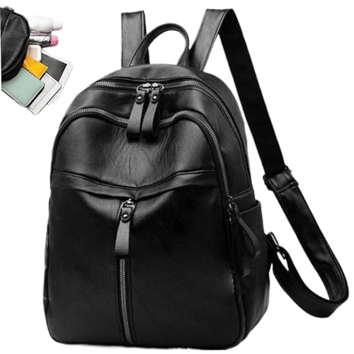 Rucksack für Frauen minimalistischer stilvoller PU Schwarzer Rucksack mit Tasche mit großer Kapazität mit Mehreren Taps Reißverschluss für Schule, Geschäft, Reisen ... Rucksack für Frauen minimalistischer stilvoller PU Schwarzer Rucksack mit Tasche mit großer Kapazität mit Mehreren Taps Reißverschluss für Schule, Geschäft, Reisen ... von CNAFGBGG