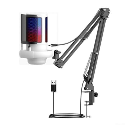 CNANRNANC USB-Mikrofon mit 14 mm kapazitivem Tonabnehmer und RGB-Effekten für Gaming (Weiß) von CNANRNANC