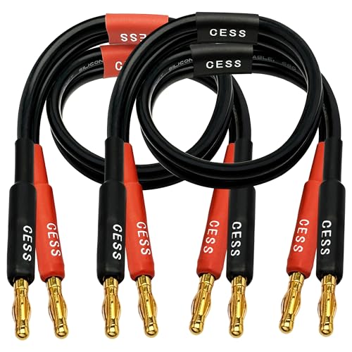 CESS-037-1f Bananenstecker, Stecker auf Stecker, Lautsprecherkabel, 12 Gauge, 680 Stränge, Silikon, weicher Draht, 2 Kabel (30 cm) von CNCESS