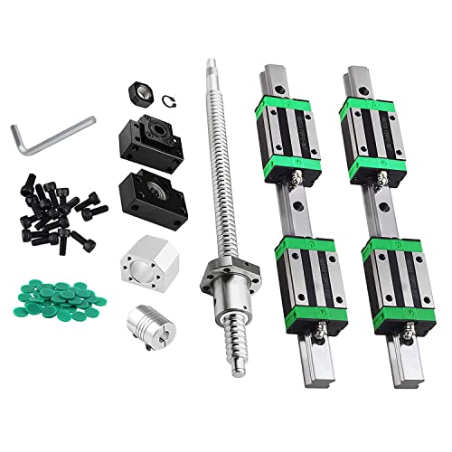 CNCMANS Linearführung Set 2PCS HGR20-400mm Linearführungsschiene mit Gleitblock + SFU1605-350mm Kugelumlaufspindel mit BF12/BK12, Kupplung, Muttergehäuse + Sonstiges Zubehör für 3D Drucker CNC von CNCMANS