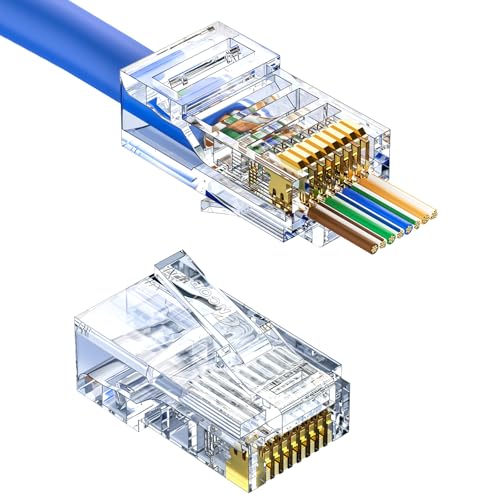 CNCOB RJ45-Durchgangsstecker Cat5e-Stecker RJ 45-Enden mit vergoldeten Ethernet-Anschlüssen UTP-Netzwerkanschlüsse für Standardkabel (100 Stück) von CNCOB