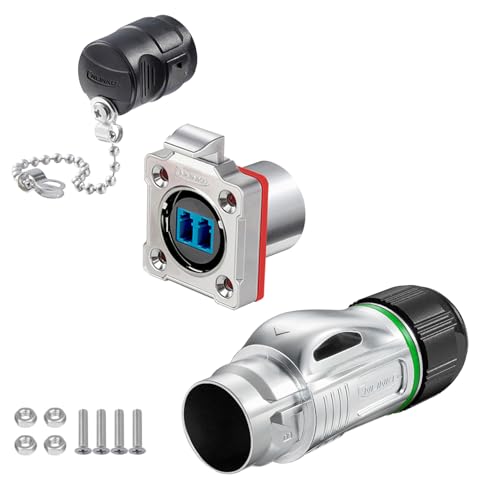 CNLINKO BD-24 Glasfaser wasserdichter stecker, LC Single Mode Dual Core, Panel Mount Receptacle Buchse, Metall Aviation Stecker, IP68 Wasserdichter Stecker, Für Internet Geräte (Faseroptik Set) von CNLINKO