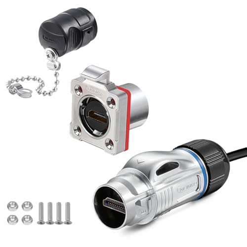 CNLINKO BD-24 HDMI wasserdichter stecker, Metall-Luftfahrtstecker mit 40 Zoll 4K HD Kabeln, Panel-Montage-Steckdose, IP68 wasserdichter Anschluss, Verbundene Stecker für Videoausrüstung(HDMI Set) von CNLINKO