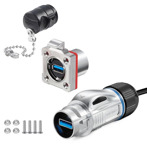 CNLINKO BD-24 USB 3.0 wasserdichter stecker, Stecker mit 20 zoll Kabel, Typ A buchse aus metall, Einbaubuchse, IP68 wasserdichter Stecker, M24 signal stecker (USB 3.0 Set) von CNLINKO