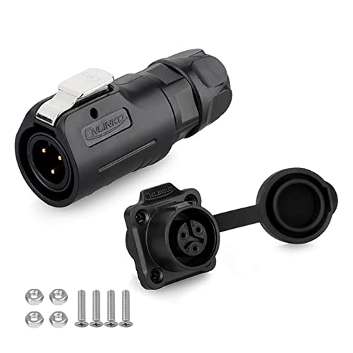 CNLINKO LP-12 Industrieller Wasserdichter Steckverbinder IP68 Rundsteckverbinder Schnellverschluss Luftfahrtstecker PBT-Gehäusestecker Aviation-Anschluss M12 2-8 Polig Flanschdose (3 Polig) von CNLINKO