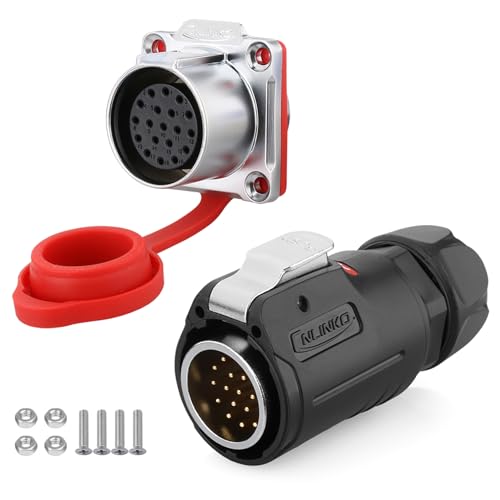 CNLINKO LP-24 19-poliger wasserdichter Steckverbinder, 5 A Kreisverbinder, 250 V AC, PBT-Kunststoffkreisverbinder, Luftfahrt-Stecker, Schnellspanner, M24-Flanschbuchse (19-polig) von CNLINKO