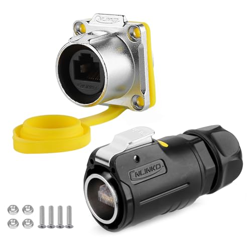 CNLINKO LP-24 RJ45 Steckverbinder, 8P8C Dual Port Steckverbinder, Rundsteckverbinder für Netzwerkverbindungen,IP68 Waterproof Connector M24 (RJ45 Set) von CNLINKO