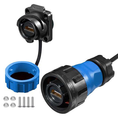 CNLINKO YM-24 HDMI Stecker, Luftfahrtstecker mit 40 Zoll 4K HD Kabeln, Einbausteckdose, Gekoppelte Stecker für Audio- und Videogeräte, IP68 Wasserdichter Stecker, M24 Signalstecker (HDMI Set) von CNLINKO