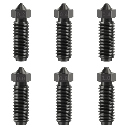 6 Stück 3D-Drucker Extruder Düse aus gehärtetem Stahl Hotend für Kobra 3/Kobra 3 Combo, verpackt mit hoher Temperatur und Verschleißfestigkeit, 2 Stück 0,4 mm, 1 Stück 0,2 gehärtete Stahldüse von CNZTHDY