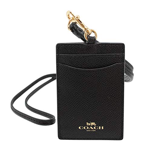 Coach ID Lanyard Badge Holder aus Crossgrain Leder (Schwarz/Gold) von COACH