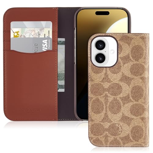 Coach Signature Canvas Wallet Folio iPhone 16 Hülle – Designer-Handyhülle – Signature Tan von Coach