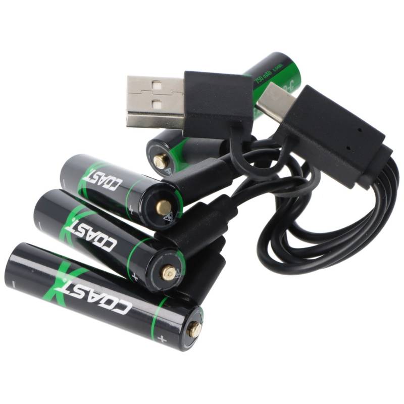 750mAh Micro AAA 1,5V ZITHION-X® Lithium-Ionen Akkus, inkl. 4in1 USB-C Ladekabel von COAST