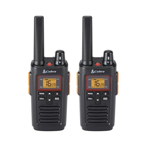 Cobra RX380 Walkie-Talkies (2er-Pack) – Wiederaufladbare PMR446-Funkgeräte für Freizeit und Gewerbe, 8 km Reichweite, IPX2-Wasserresistenz, Schwarz und Orange von Cobra