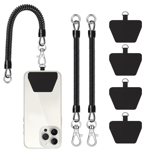 COCASES 2er Handykette mit flexiblem Spiralkabel, universale Lanyard Schlüsselband Schlüsselanhänger kompatibel mit iPhone/Samsung/Huawei(2 Einlagen,Schwarz*2) von COCASES